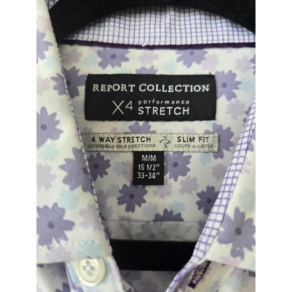 Report Collection Floral Shirt Men M Purple Stretch Slim Fit NWOT Soft Statement - Picture 2 of 9